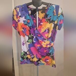 Lauren Ralph Lauren Multicolor Floral Faux Wrap Blouse